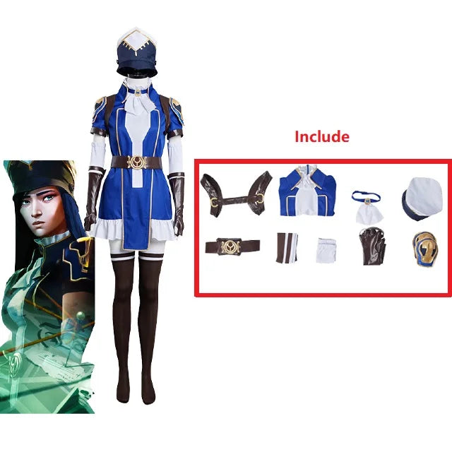 Game Arcane Caitlyn the Sheriff of Piltover Cosplay Costume Dress Hat Wigs Full Set Women Outfits Halloween Carnival Suit