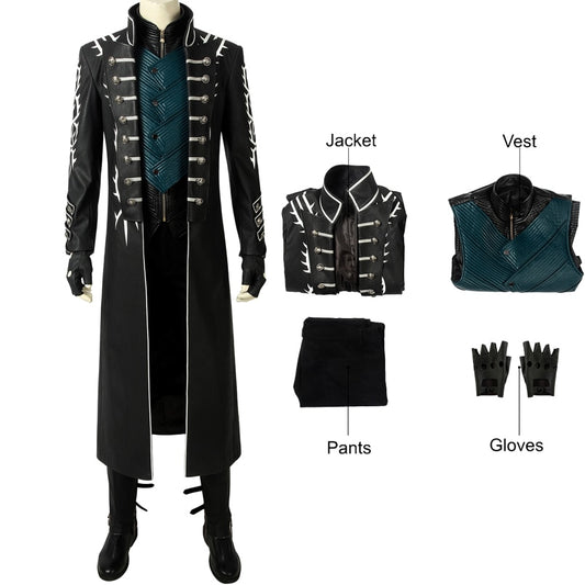 Game DMC 5 Cosplay Costume Demon Hunter Vergil Long Fashion Jacket Masquerade Carnival Outfit With Boots