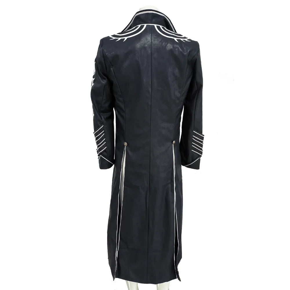 Game DMC5 Costume Coat Devil Hunter Vergil Cosplay Long Jacket with Buttons Pattern Details Customizable