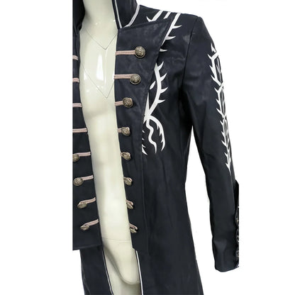 Game DMC5 Costume Coat Devil Hunter Vergil Cosplay Long Jacket with Buttons Pattern Details Customizable