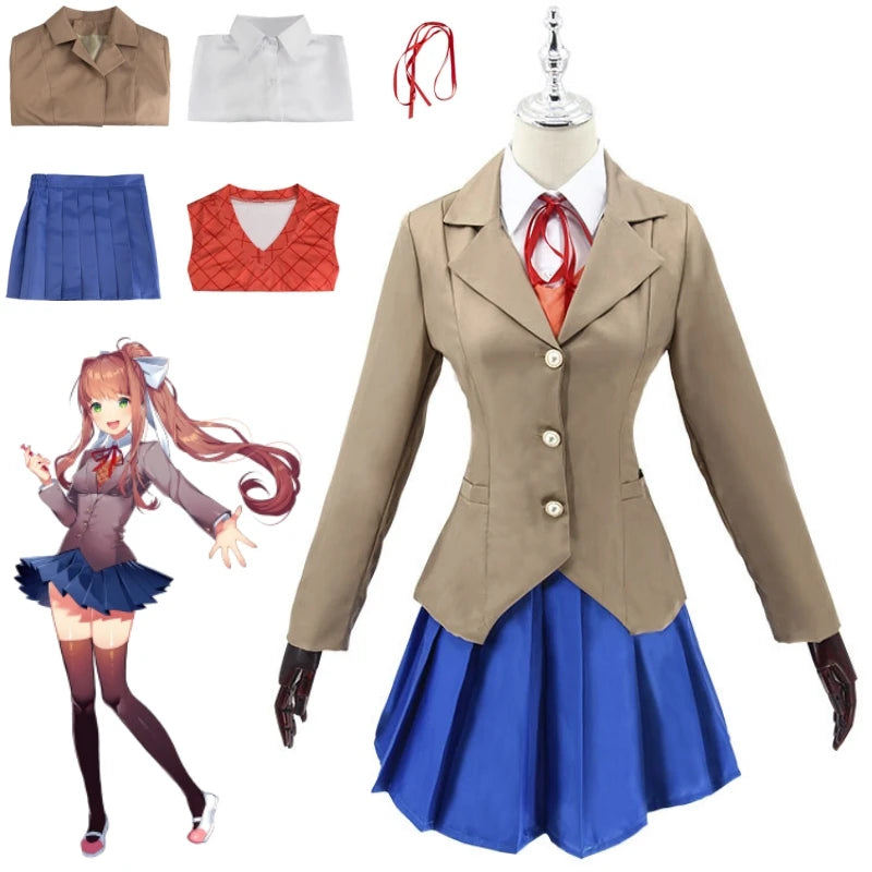 Game Doki Doki Literature Club Monika Cosplay Sayori Yuri Natsuki Cosplay Costume Wig Set School Uniform Girl Women Costumes