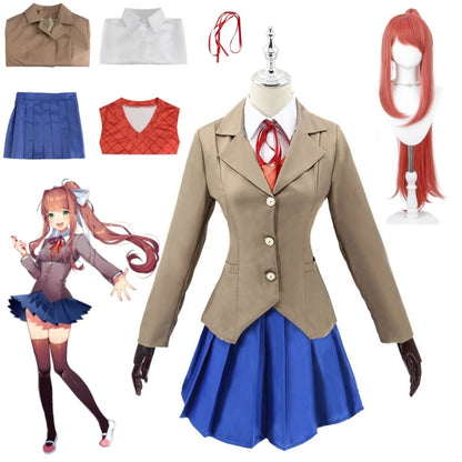 Game Doki Doki Literature Club Monika Cosplay Sayori Yuri Natsuki Cosplay Costume Wig Set School Uniform Girl Women Costumes