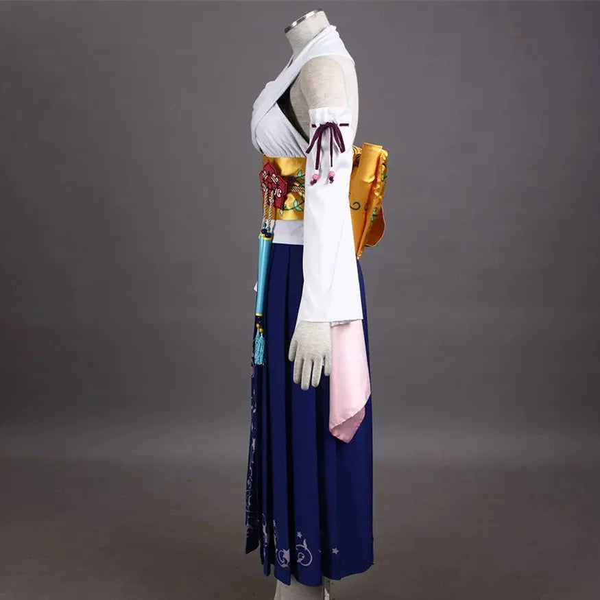 Game FFX Yuna Cosplay Costume Women Girls Fantasia Kimono Dress Uniform Suit Halloween Carnival Party Comic Con Gown