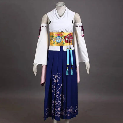 Game FFX Yuna Cosplay Costume Women Girls Fantasia Kimono Dress Uniform Suit Halloween Carnival Party Comic Con Gown