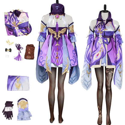 Game Genshin Impact Keqing Cosplay Women Costume Dress Outfits Purple Fantastic Skirts Adult Female Halloween Carnival Suit