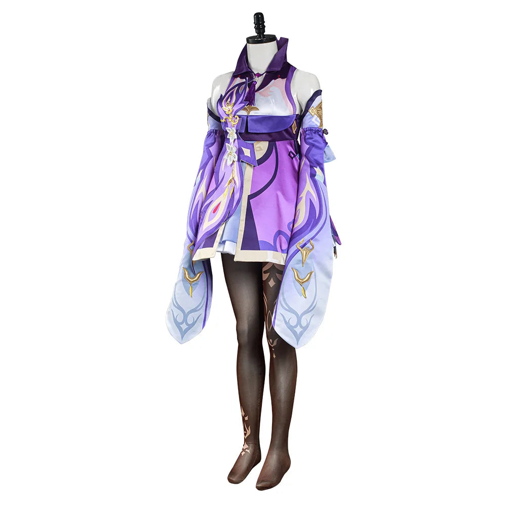 Game Genshin Impact Keqing Cosplay Women Costume Dress Outfits Purple Fantastic Skirts Adult Female Halloween Carnival Suit