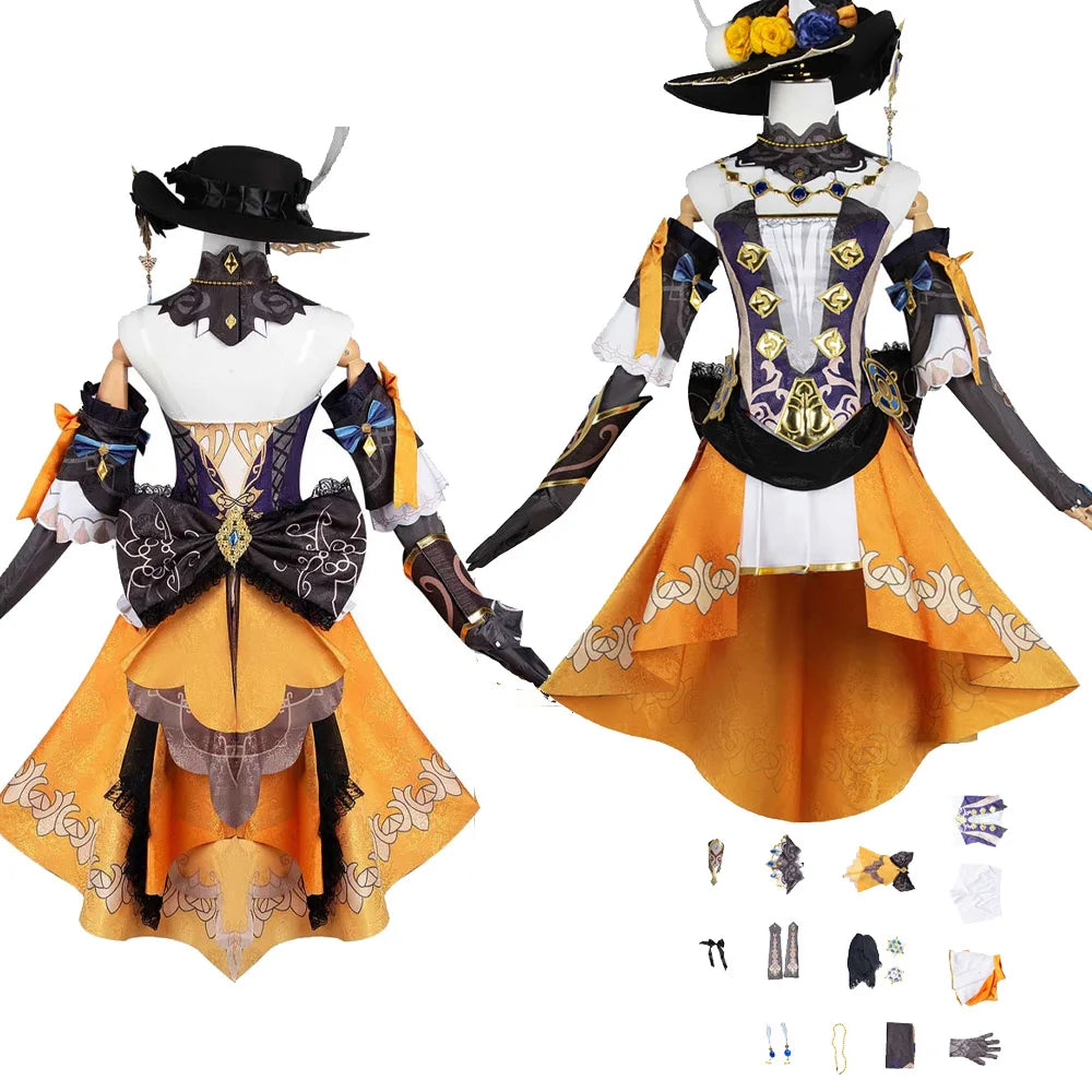 Game Genshin Impact Navia Cosplay Costume Dress Hat Gloves Outfits Fantasia Halloween Carnival Party Role Play Disguise Suit