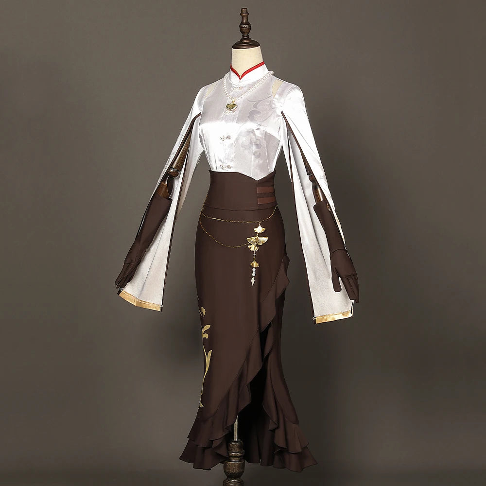 Game Pizza Hut Ning Guang Cosplay Costume Ningguang Dress Outfit with Top and Skirt Halloween Party Outfit