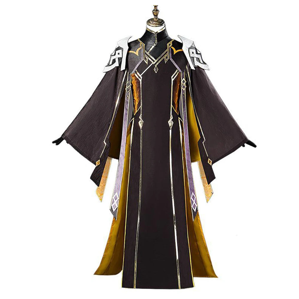 Game Genshin Impact Zhongli Cosplay Costume Adult Men Retro Exquisite Robe Uniform Halloween Carnival Party Archon Suits