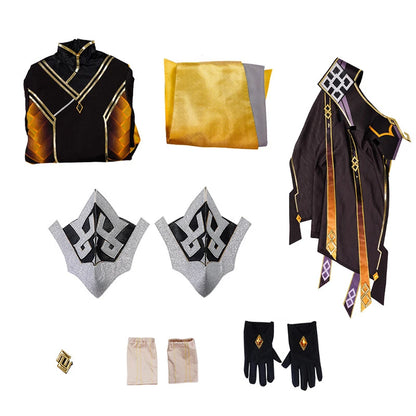 Game Genshin Impact Zhongli Cosplay Costume Adult Men Retro Exquisite Robe Uniform Halloween Carnival Party Archon Suits