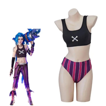 Game Jinx Sexy Swimsuit  Cosplay Costume Runaway Loli  Summer  Bikini Halloween Christmas Carnival Party