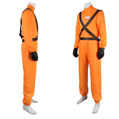 Lethal Company Cosplay Costume Orange Jumpsuit with Protective Harness and Mask Halloween Outfit