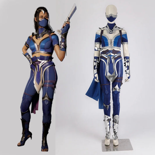 Kitana Cosplay Costume Blue Outfits Kitana Sexy Combat Suit Full Set Fantasia Roleplay For Women Custom