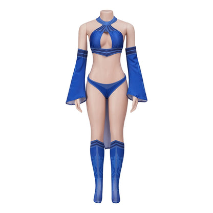 Game Mortal Kombat Kitana Cosplay Costume Adult Women Kitana Sexy Blue Battle Suit Halter Top Shorts Halloween Carnival Outfits