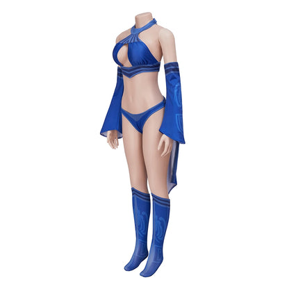 Game Mortal Kombat Kitana Cosplay Costume Adult Women Kitana Sexy Blue Battle Suit Halter Top Shorts Halloween Carnival Outfits