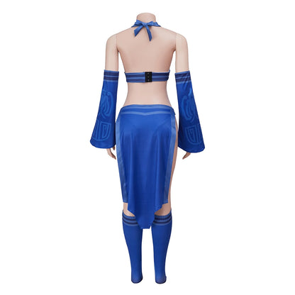 Game Mortal Kombat Kitana Cosplay Costume Adult Women Kitana Sexy Blue Battle Suit Halter Top Shorts Halloween Carnival Outfits