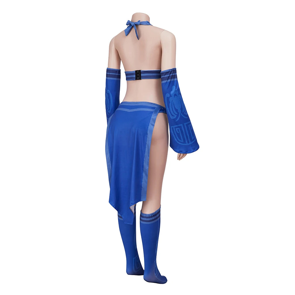 Game Mortal Kombat Kitana Cosplay Costume Adult Women Kitana Sexy Blue Battle Suit Halter Top Shorts Halloween Carnival Outfits