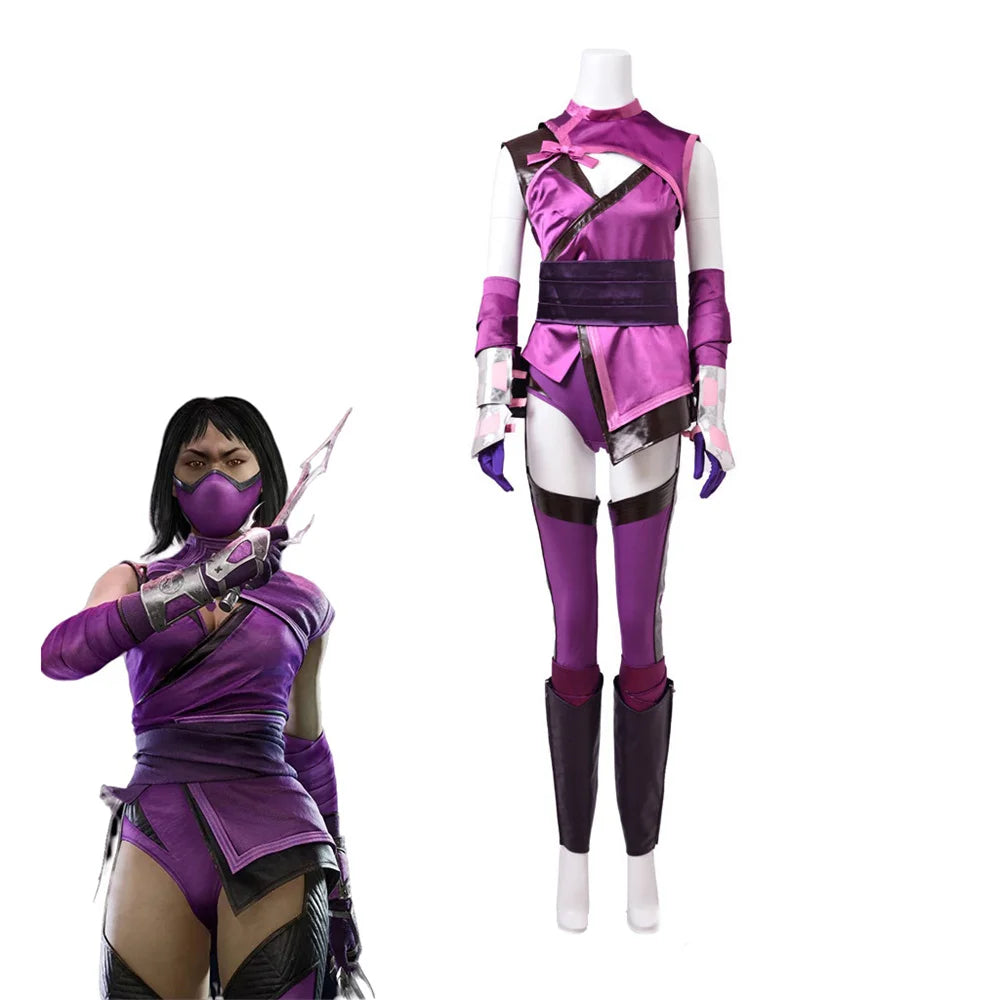 Game Mortal Kombat Mileena Cosplay Costume for Adult Women Sexy Purple Uniform Suits Halloween Carnival Party Battle Outfits