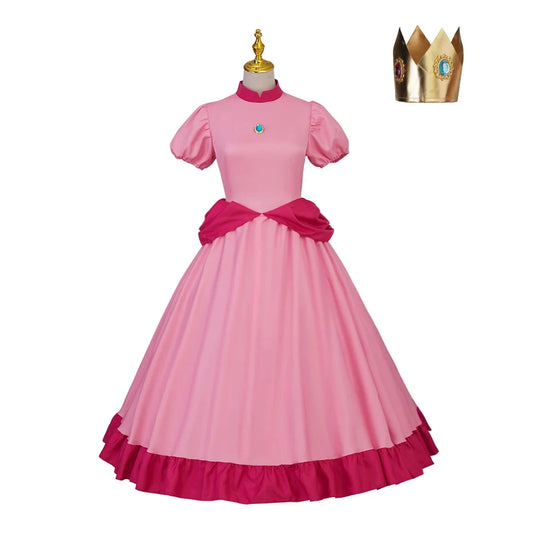 Game Princess Cosplay Peach Costume Daisy Peach Pink Dress Women Ball Gown Fancy Outfit Halloween Party Costume