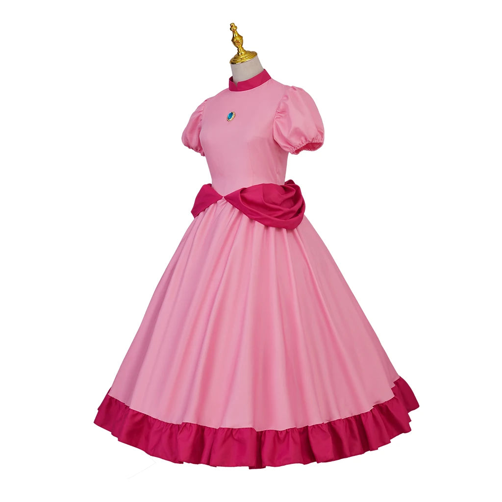 Game Princess Cosplay Peach Costume Daisy Peach Pink Dress Women Ball Gown Fancy Outfit Halloween Party Costume