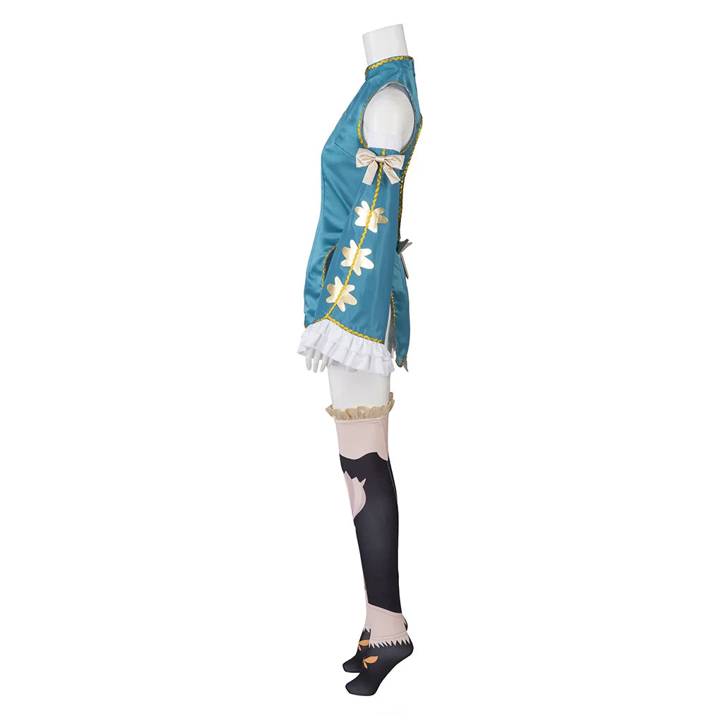 Game Cosplay Costume Blue Dress Set Women Elf Blue Outfits With Hat Full Set