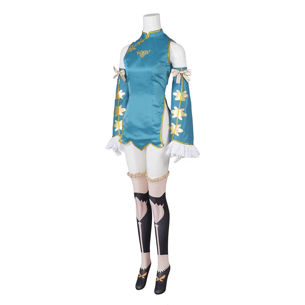 Game Cosplay Costume Blue Dress Set Women Elf Blue Outfits With Hat Full Set