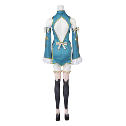 Game Cosplay Costume Blue Dress Set Women Elf Blue Outfits With Hat Full Set