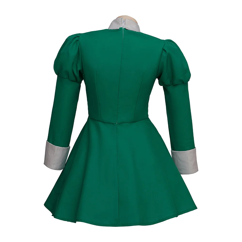 Game Skullgirls Annie Cosplay Costume Women's Green Uniform Dress with Eye-Patch Halloween Party Fighting Outfits