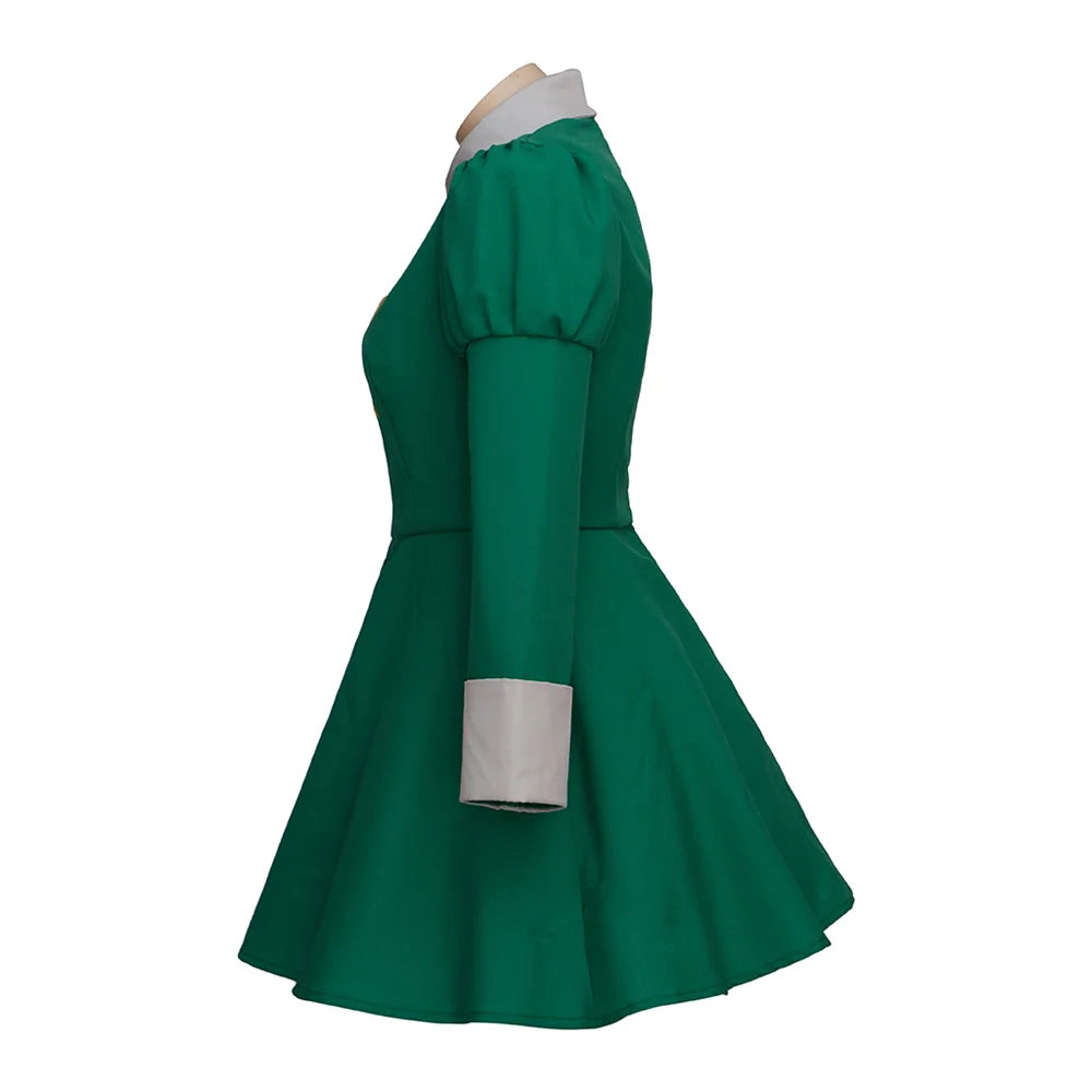 Game Skullgirls Annie Cosplay Costume Women's Green Uniform Dress with Eye-Patch Halloween Party Fighting Outfits