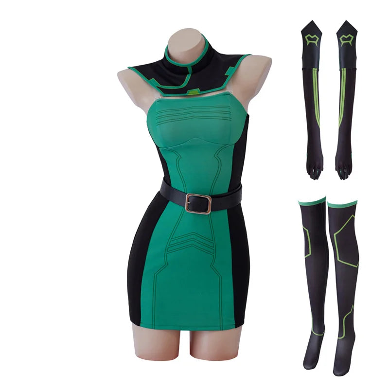 Game Valorant Viper Cosplay Costume  Green Sexy Women Combat  Dress Uniform Halloween Carnival Party Outfit