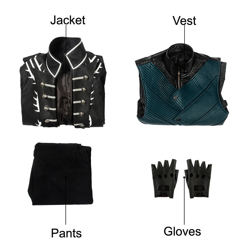 Games DMC 5 Vergil  Cosplay Costume Halloween Carnival Fashion Clothing Complete Outfit With Jacket Boots