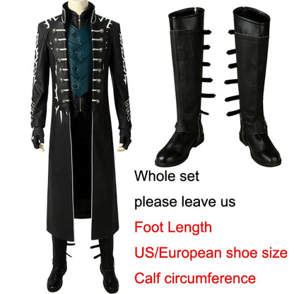 Games DMC 5 Vergil  Cosplay Costume Halloween Carnival Fashion Clothing Complete Outfit With Jacket Boots