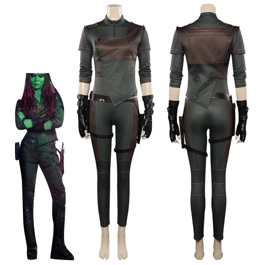 Gamora Jumpsuit Costume with Vest and Belt for Adult Women and Girls Halloween Party Outfit