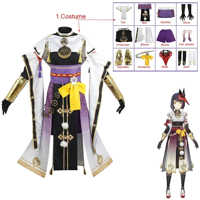 Genshin Impact Kujo Sara Cosplay Costume Anime Cosplay Wig Halloween Carnival Women's Costume Clothing Including Gloves Socks