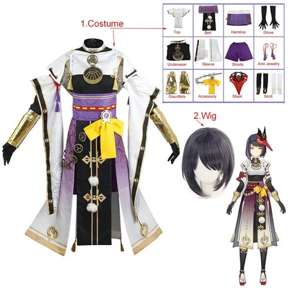 Genshin Impact Kujo Sara Cosplay Costume Anime Cosplay Wig Halloween Carnival Women's Costume Clothing Including Gloves Socks