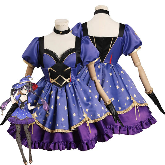 Genshin Impact Mona Cosplay Costume Witch Dress Outfits Halloween Carnival Suit