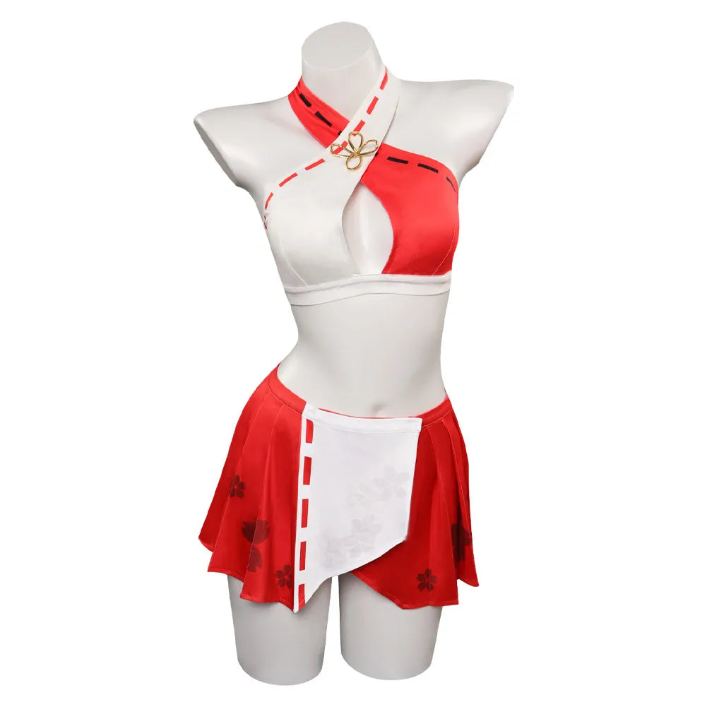 Yae Miko Cosplay Women Swimsuit Costume Outfit Female Girls Sexy Dress Halloween Carnival Party Disguise Swimwear