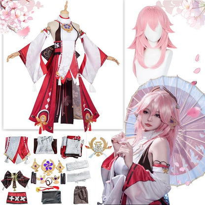 Genshin Impact Yae Miko Guuji Yae Cosplay Costume Genshin Deguisement Wig Dress Party Outfit Halloween Costumes for Women Girl