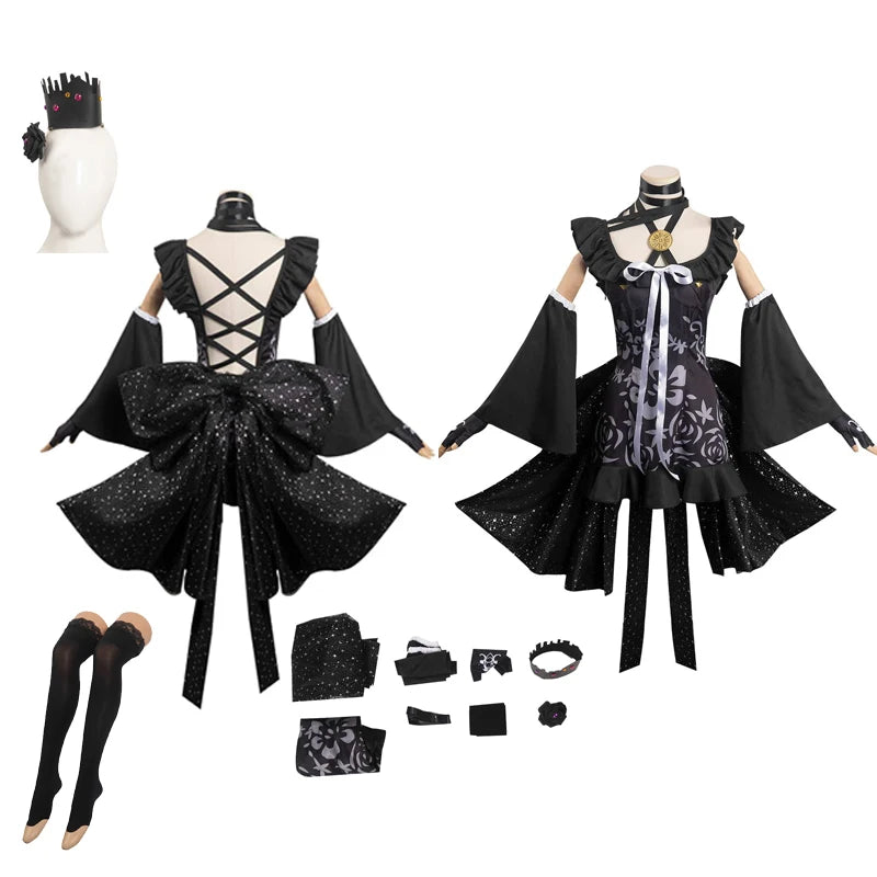 Girls Game Enigma Archives RAIN CODE Death Cosplay Costume Clothes Women Black Dress Outfits Halloween Carnival Party Suit