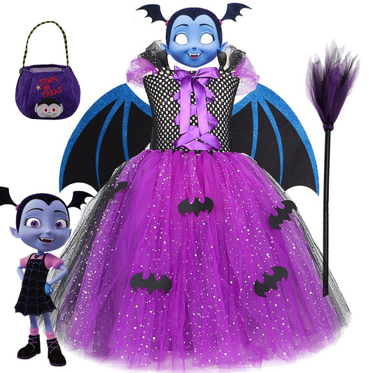 Girls Halloween Cosplay Vampire Costume Children Carnival Vestidos Party Kids Evil Witch Dress Kids Prom Ball Gown