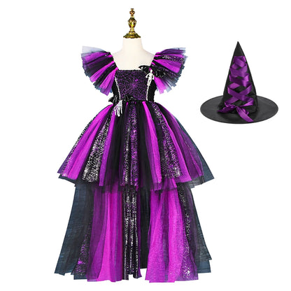 Girls Maleficent Halloween Cosplay  Devil Witch Dress Carnival Party Toddler Kids Bat Costume Infant Dress Up Children Clothing