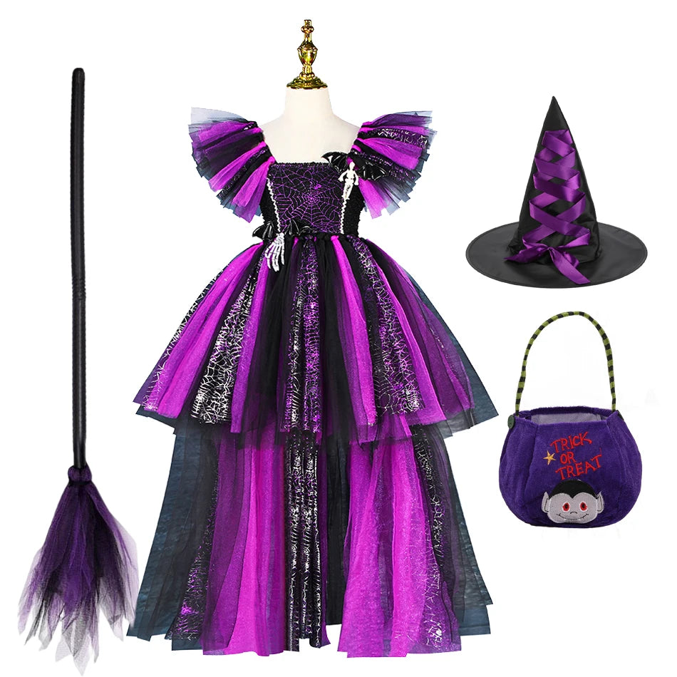 Girls Maleficent Halloween Cosplay  Devil Witch Dress Carnival Party Toddler Kids Bat Costume Infant Dress Up Children Clothing