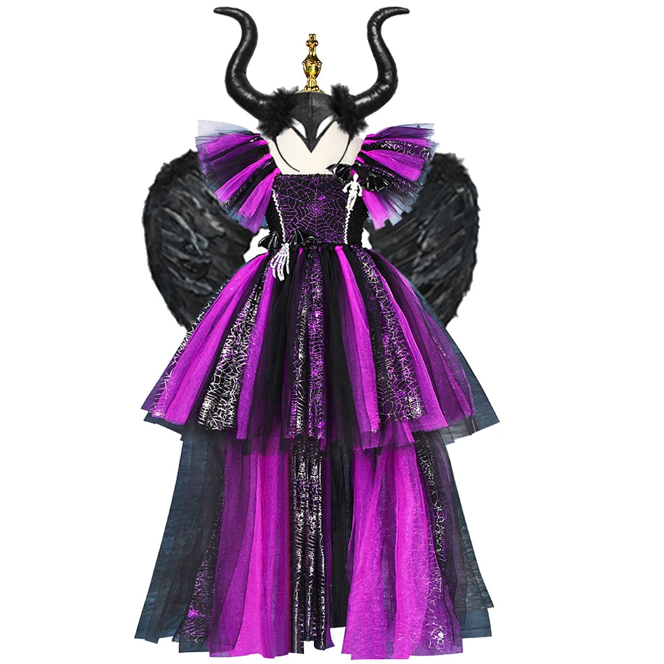 Girls Maleficent Halloween Cosplay  Devil Witch Dress Carnival Party Toddler Kids Bat Costume Infant Dress Up Children Clothing