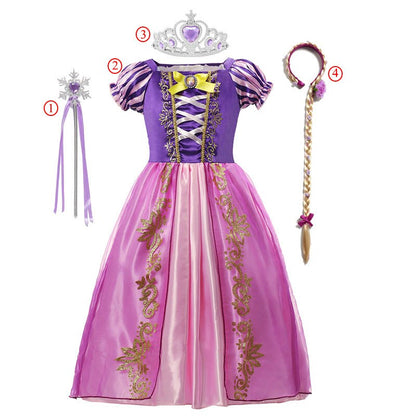 Girls Rapunzel Princess Cosplay Dresses Party Gift Belle Cinderella Aurora Snow White Sofia Mesh Ball Gown Birthday Costume