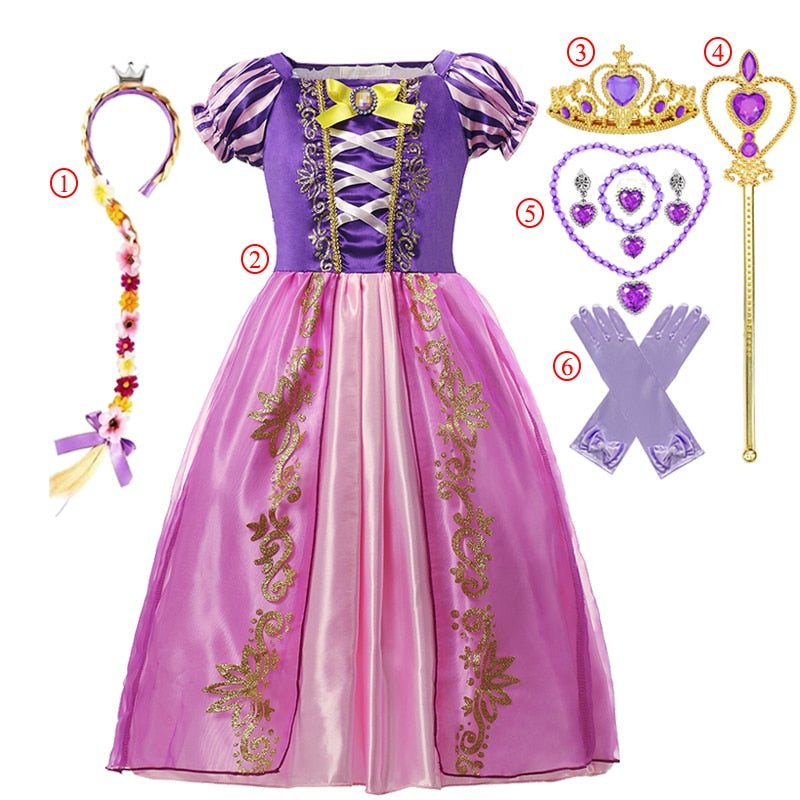 Girls Rapunzel Princess Cosplay Dresses Party Gift Belle Cinderella Aurora Snow White Sofia Mesh Ball Gown Birthday Costume