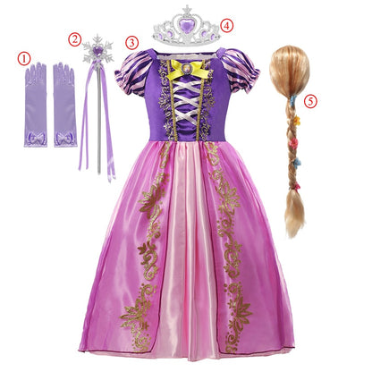 Girls Rapunzel Princess Cosplay Dresses Party Gift Belle Cinderella Aurora Snow White Sofia Mesh Ball Gown Birthday Costume