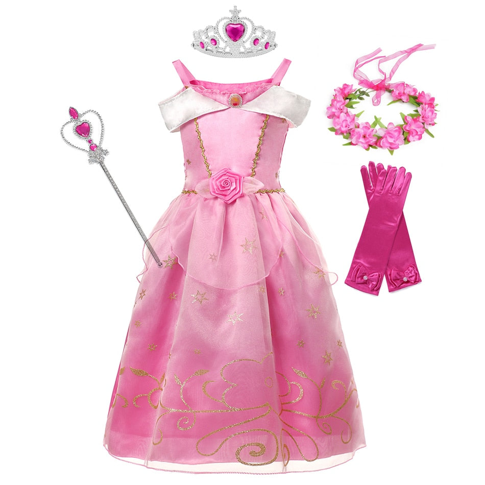 Girls Rapunzel Princess Cosplay Dresses Party Gift Belle Cinderella Aurora Snow White Sofia Mesh Ball Gown Birthday Costume