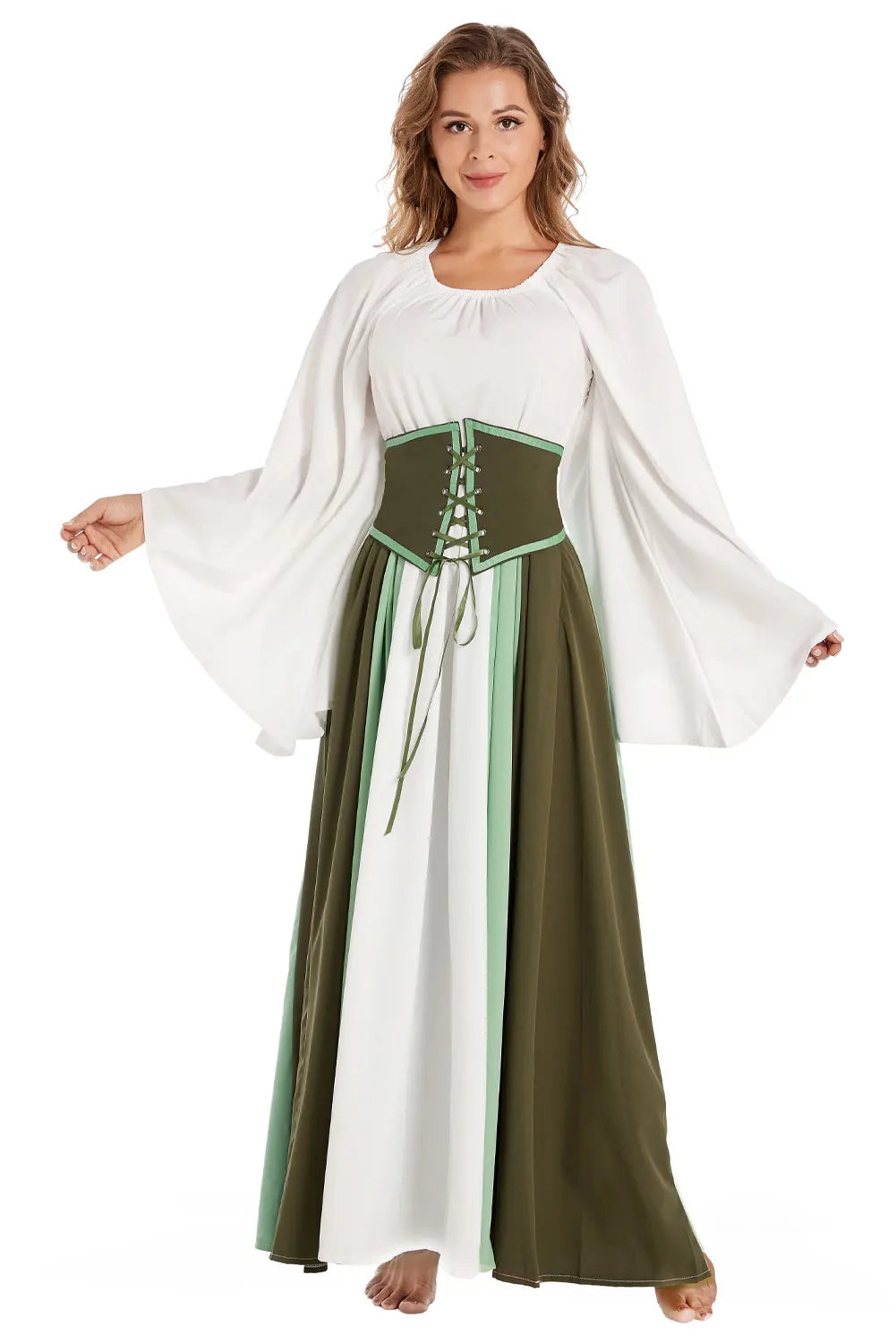 Green Pirate Dress Medieval Renaissance Dress Gothic Victorian Cos Gown Halloween Costume