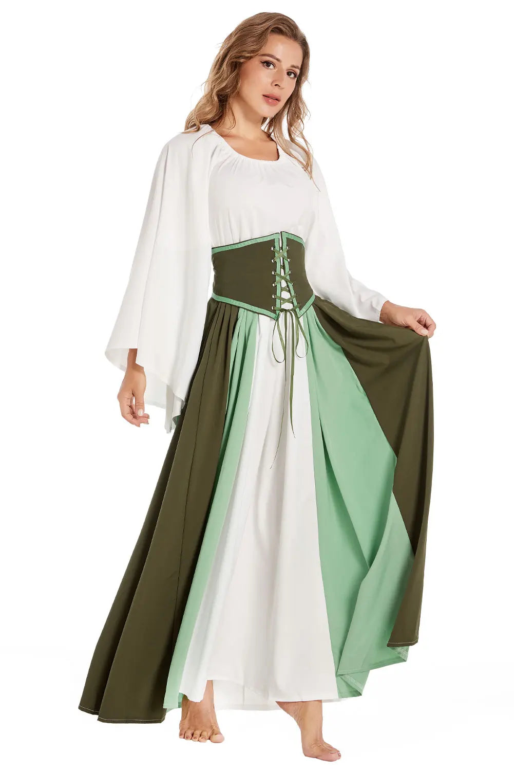 Green Pirate Dress Medieval Renaissance Dress Gothic Victorian Cos Gown Halloween Costume