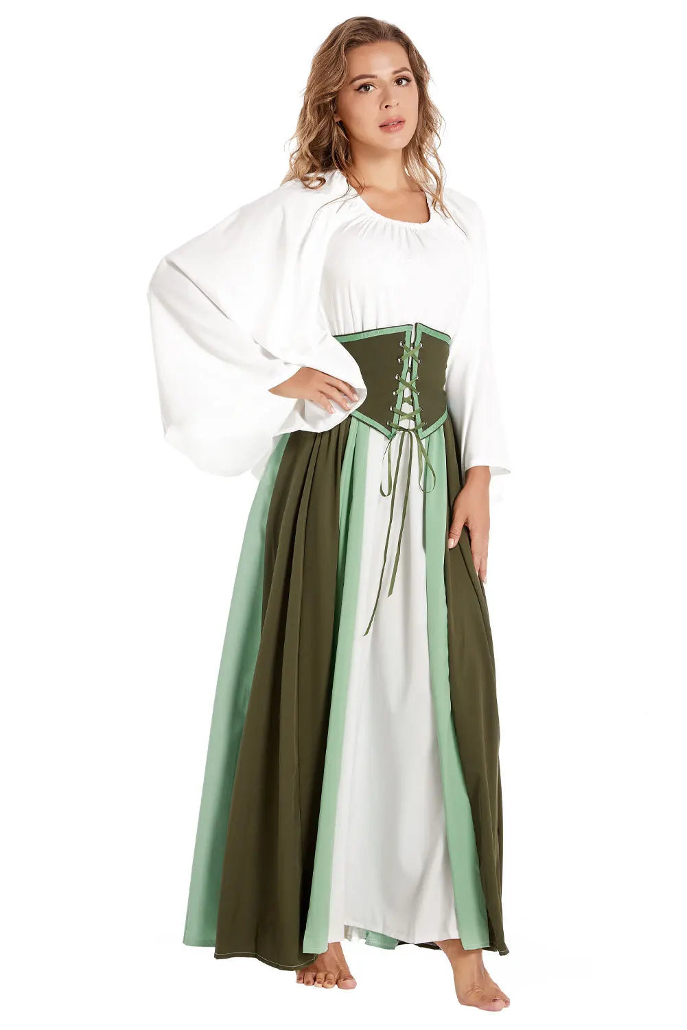 Green Pirate Dress Medieval Renaissance Dress Gothic Victorian Cos Gown Halloween Costume